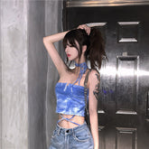 Tops cortos de tiras ajustados y sexys con efecto tie-dye
